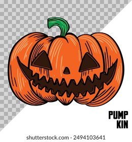 hand drawn Halloween pumpkin with a scary face. Jack O Lantern pumpkin illustration.