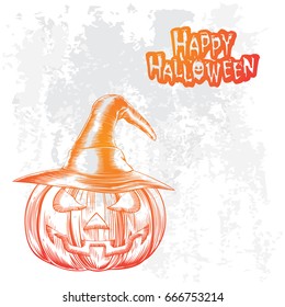 Hand drawn of Halloween Pumpkin vector illustration on grunge background.