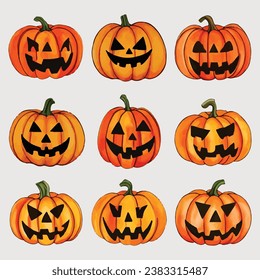 Hand drawn halloween pumpkins collection