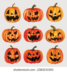 Hand drawn halloween pumpkins collection