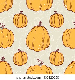 Hand drawn halloween pumpkins seamless pattern. Halloween retro hipster background. Vector illustration