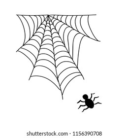 hand drawn halloween scary icons with spider, the spider's web for tattoo, textile, cards, mystery. Halloween doodles elements collection. Vector spider web and small spider on a white background.