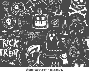 Hand Drawn halloween Seamless Background 
