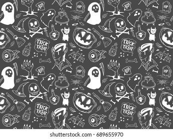 Hand Drawn halloween Seamless Background 