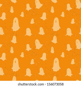 Hand drawn halloween seamless pattern with cartoon spooky ghosts.