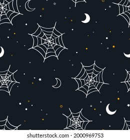 Hand drawn Halloween seamless pattern, spider web background, great for textiles, cloth, wrapping, wallpapers - vector design