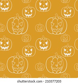 Hand drawn halloween seamless pattern with cartoon spooky pumpkin Jack-o'-lanterns.