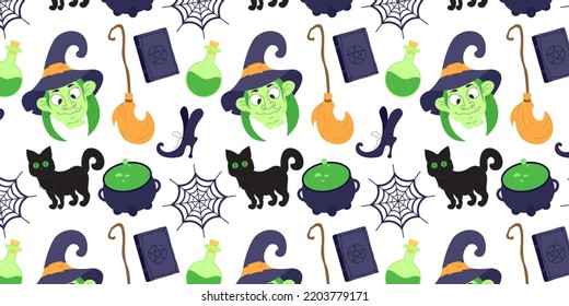 Hand drawn Halloween seamless pattern, background or wrap