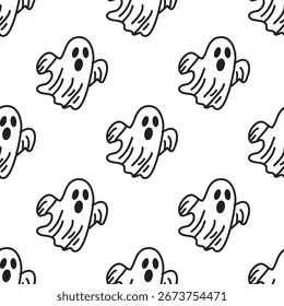 Dibujado a mano patrón sin fisuras de halloween con fantasmas, Elementos de diseño. Patrón aterrador para invitaciones, tarjetas, impresión, envoltura de regalo, fabricación, textil, tela, Fondos de pantalla