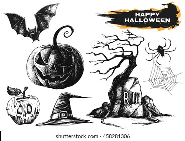 Hand drawn halloween set 