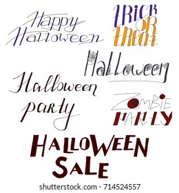 Hand Drawn Halloween Set. Holiday lettering.