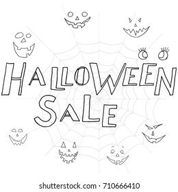 Hand Drawn Halloween Set. Lettering. Halloween sale.