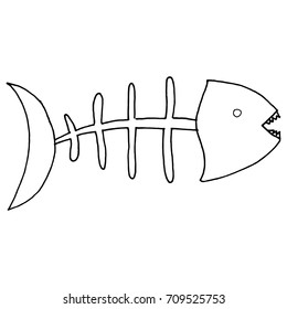 Hand Drawn Halloween Set.  Skeleton of fish.