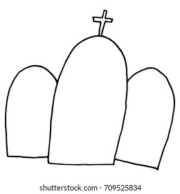 Hand Drawn Halloween Set. Tomb with a cross.