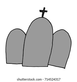 Hand Drawn Halloween Set. Tombstone with cross.
