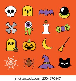 Hand drawn halloween symbol and icon in doodle style