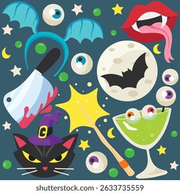 Hand drawn halloween theme vector elements pack