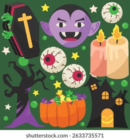 hand drawn halloween themed sticker pack