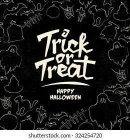 Hand Drawn Halloween Vector Background - Trick or Treat