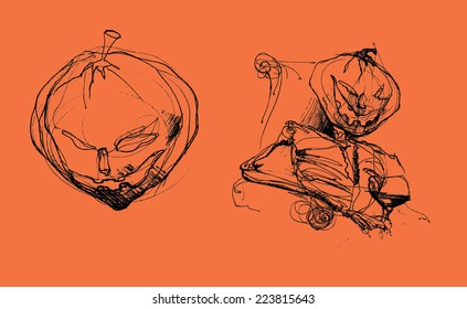 hand drawn halloween vector pumpkins