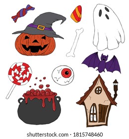 Hand drawn Halloween vector with whit background