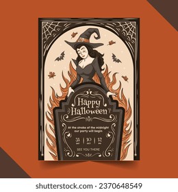 hand drawn halloween vertical poster template vector design illustration