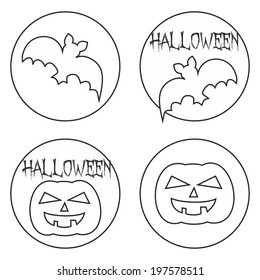 Hand drawn Halloween web button or sign vector set with pumpkin and bat