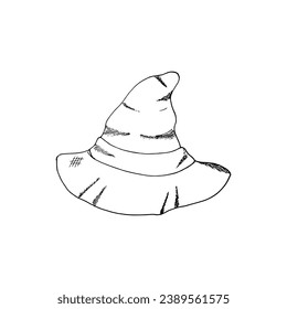 Hand Drawn Halloween Witch Hat Illustration. Abstract Vector Sketch. Isolated vector illustration on white background.