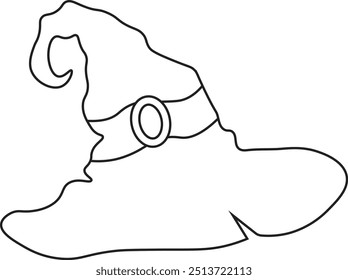 Hand Drawn Halloween Witch Hat Icon, Isolated on White Background. Vector Illustration in Sketch Style.