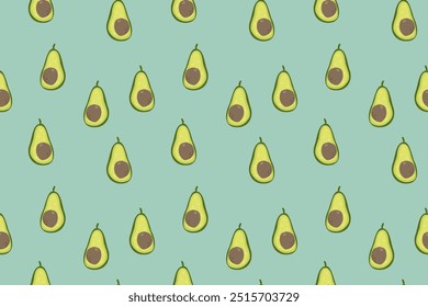 Dibujado a mano patrón de aguacate a la mitad sin fisuras. Aguacate verde medio cortado con núcleo en estilo sketch. Fondo de Vector simple para la materia textil, papel de embalaje, Anuncio, cartel. Concepto de alimentos orgánicos