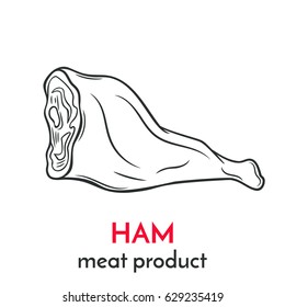 Hand drawn ham icon. Vector badge meat product sketch style for brochures, banner, packaging menu and market