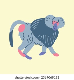 Hand drawn hamadryl monkey color concept. Children's character. Abstract art animal. Contemporary trendy vector illustration.