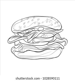 Hand drawn hamburger icon. Vector badge fast food sketch