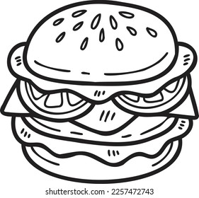 Hand Drawn hamburger illustration in doodle style isolated on background
