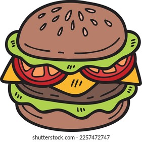 Hand Drawn hamburger illustration in doodle style isolated on background