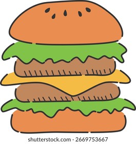 Vetor de ilustração de hambúrguer desenhado à mão