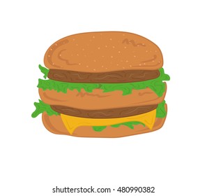 Hand drawn hamburger isolated on white background. Vector illustration.