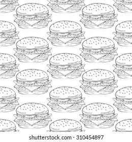 Hand drawn hamburger - monochromatic pattern background