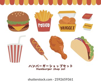 Hand drawn hamburger shop illustration set