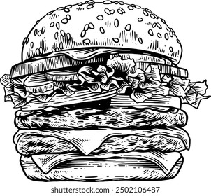 Hand drawn Hamburger Sketch Illustration