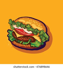 Hand drawn hamburger. Vector illustration.