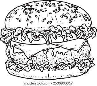 hand drawn hamburger vector line art