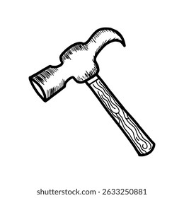 Hand drawn hammer icon in doodle sketch tool vector illustration. Carpenter working with construction tool
