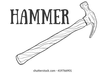 Hand drawn hammer vector sketch. Doodle drawing. Vector sketch house remodel tool. Home repair service. Flat style toola for building