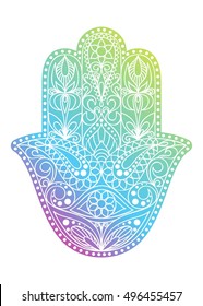 Dibujo manual de Hamsa.  Mano de Fatima. Amuleto étnico indio, árabe, hamsa judía. Símbolo colorido Hamsa con adorno floral. Hamsa decorativa. Amuleto de Hamsa. Hamsa talisman. Signo de vector hamsa.