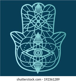 Hand drawn hamsa hand. Vector illustration.