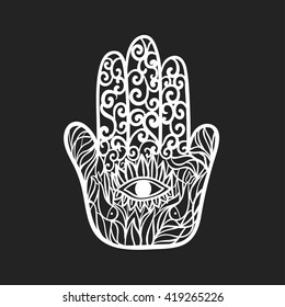 Hand drawn hamsa. Hamsa vector. Hamsa hand illustration. Fatima hand vector.