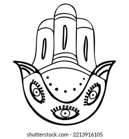 Hand drawn hamsa hand. Vector symbol yoga. Abstract vector.