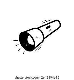 Hand Drawn Handheld Flashlight Illustration. Doodle Vector. Isolated on White Background - EPS 10 Vector