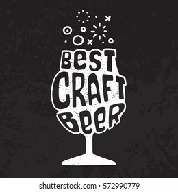 Hand drawn handmade monochrome lettering beer badge. Text Best Craft. Beer glass. Logo template and design element for bar, pub, menu, store, beer house, brew company, restaurant.